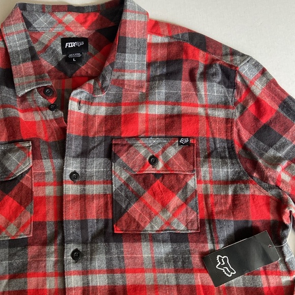 Fox Racing Trail Dust Red Flame Flannel NWT - Picture 3 of 9